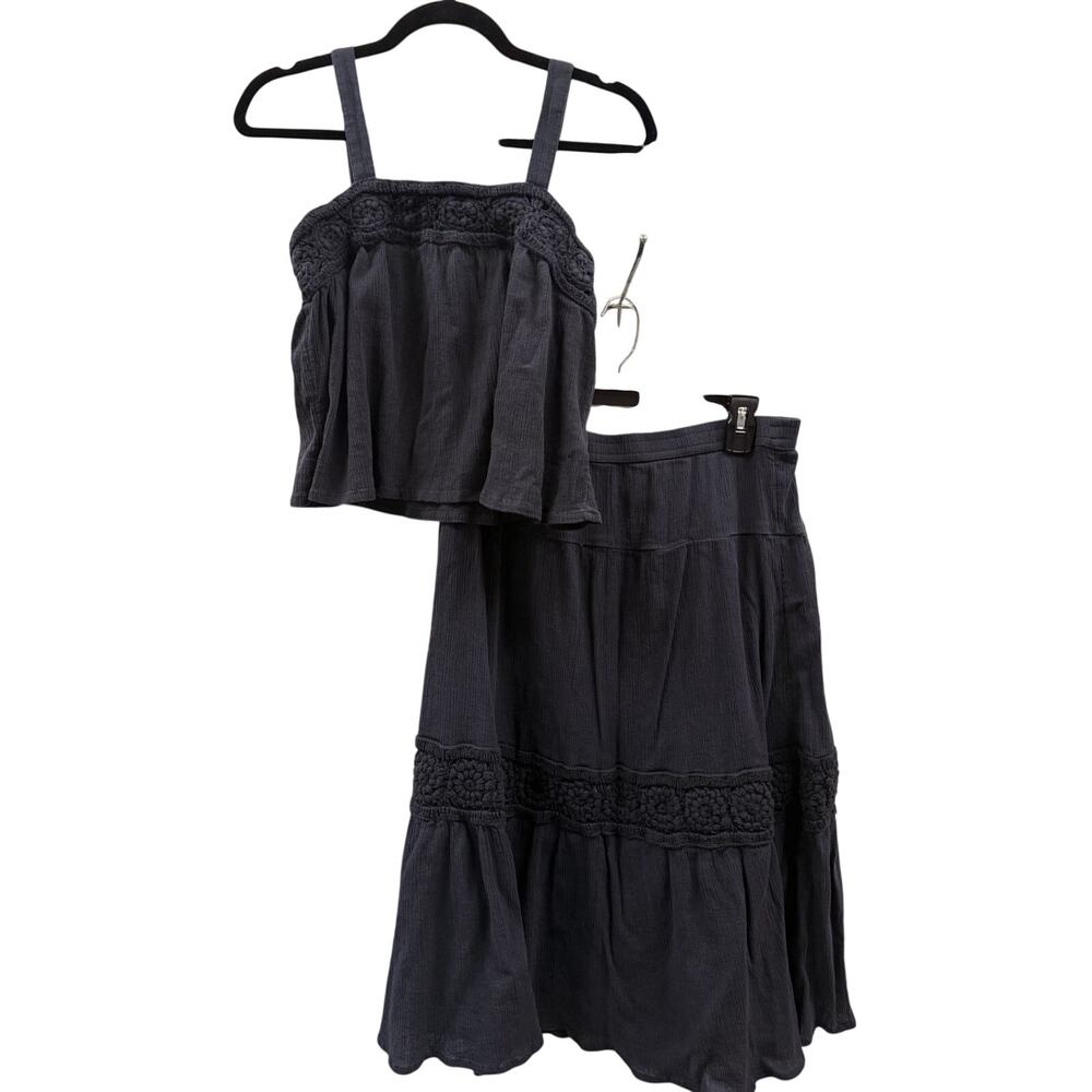 Lucky Brand Women's Black Gauze Boho Set Cotton Tank Top and Midi Skirt | Size M